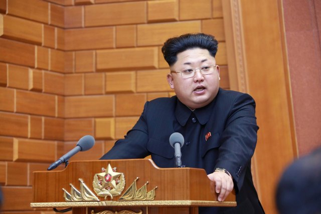 North Korean leader Kim Jong Un speaks during an enlarged meeting of the Central Military Commission of the Workers' Party of Korea