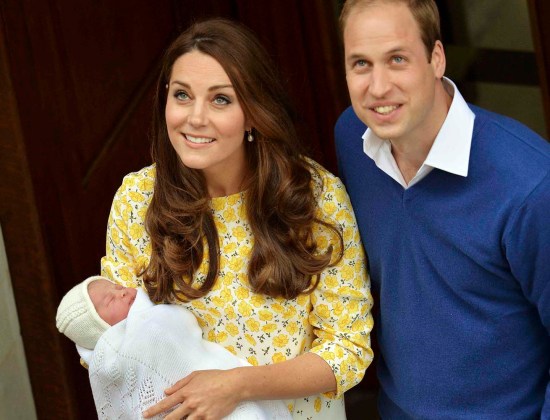 Britain's Prince William and his wife Catherine, Duchess of Cambridge appear with their baby daughter outside the Lindo Wing of St Mary's Hospital in London