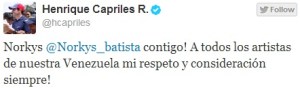 Capriles le envía su apoyo a Norkys Batista y a los artistas de Venezuela (Imagen)