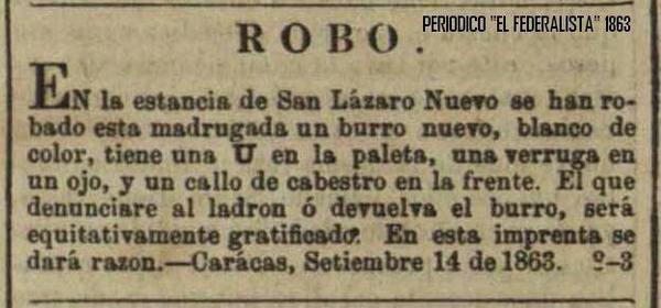 Noticia de un robo en la Venezuela de 1863 (Imagen)