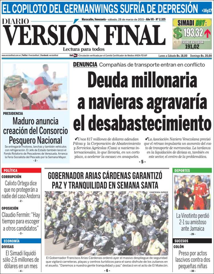 Portadas de este sábado 28 de marzo de 2015