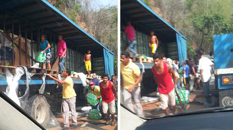 Nueva muestra de indolencia: Saquean camión de refresco y agua accidentado en Sucre