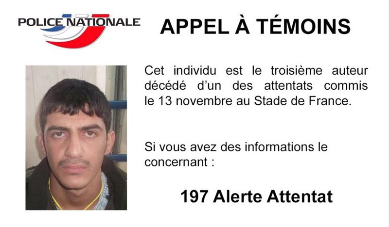 Policía difunde foto de tercer kamikaze en atentados de París para identificarlo