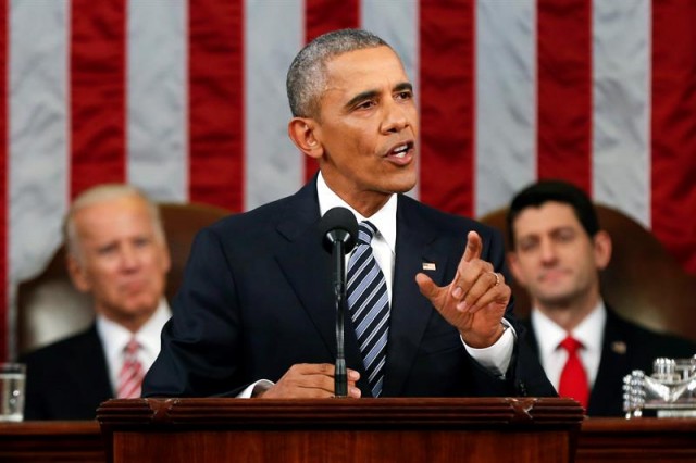 El presidente de Estados Unidos, Barack Obama, durante el discurso del Estado de la Unión hoy, martes 12 de enero de 2016, en el Capitolio en Washington (Estados Unidos). EFE