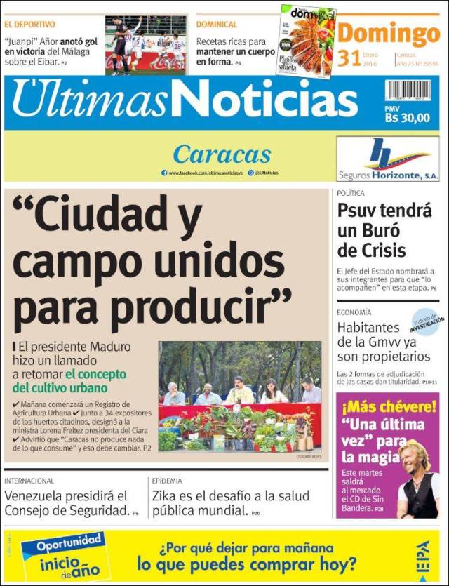 Portada de Últimas Noticias (Venezuela)