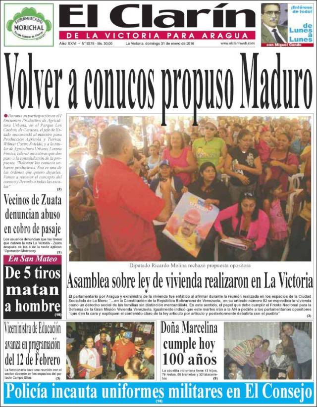 Portada de El Clarín de la Victoria para Aragua (Venezuela)