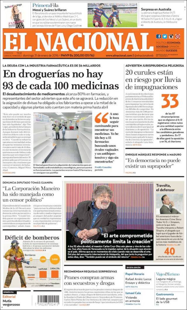 Portada de El Nacional (Venezuela)