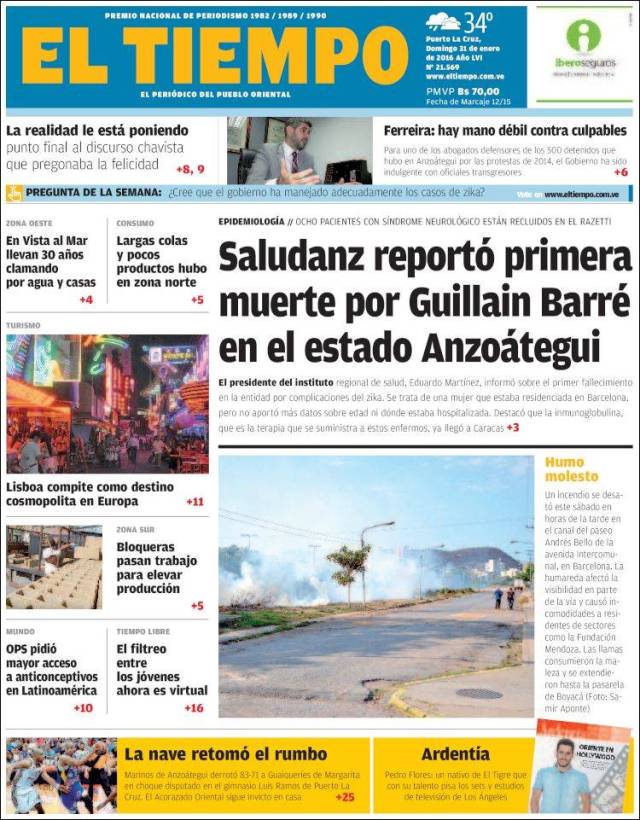 Portada de El Tiempo - El periódico del pueblo oriental (Venezuela)