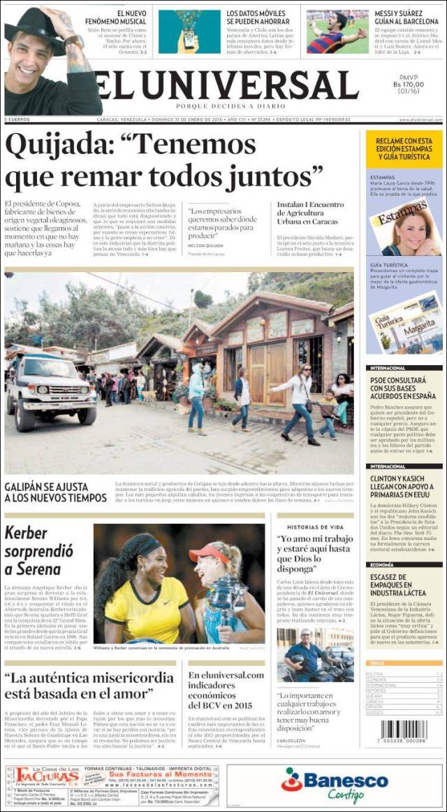 Portada de Universal (Venezuela)