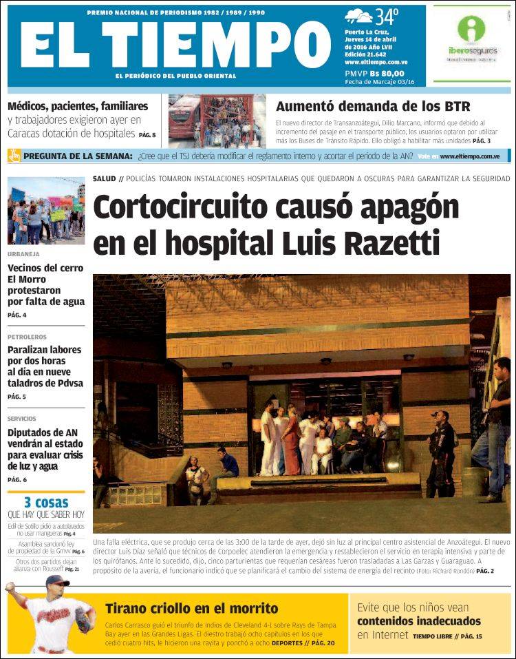 Portadas de este jueves 14 de abril de 2016