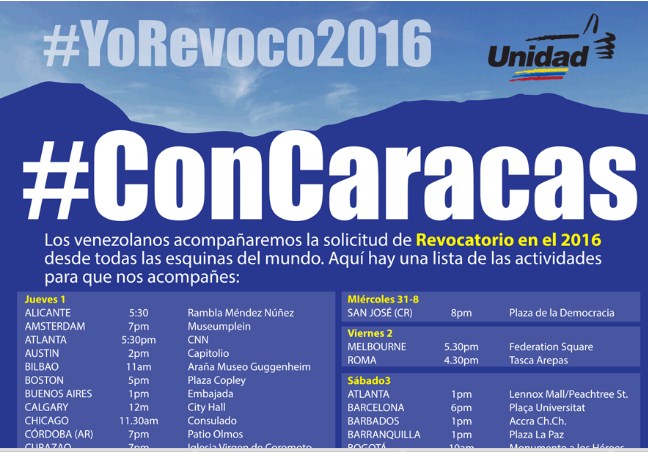 Venezolanos en más de 60 ciudades del mundo estarán también #ConCaracas