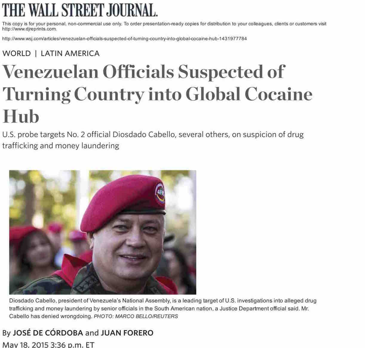 Diosdado Cabello presentará por segunda vez la demanda “enmendada” contra The Wall Street Journal