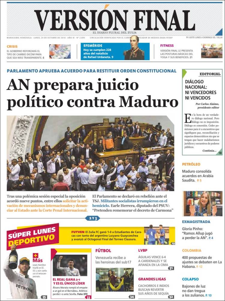 Portadas de este lunes 24 de octubre de 2016