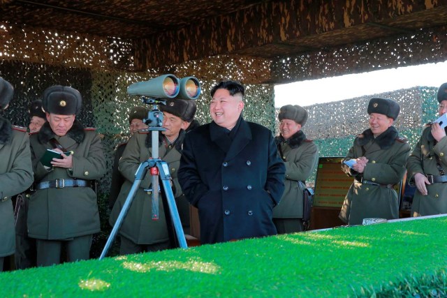 North Korean leader Kim Jong Un attends an intensive artillery drill of the KPA artillery units on the front in this image released by North Korea's Korean Central News Agency (KCNA) in Pyongyang December 2, 2016. KCNA/ via REUTERS ATTENTION EDITORS - THIS IMAGE WAS PROVIDED BY A THIRD PARTY. EDITORIAL USE ONLY. REUTERS IS UNABLE TO INDEPENDENTLY VERIFY THIS IMAGE. SOUTH KOREA OUT. NO THIRD PARTY SALES. NOT FOR USE BY REUTERS THIRD PARTY DISTRIBUTORS. 