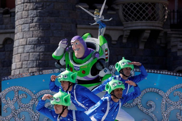 Disney character Buzz Lightyear attends the 25th anniversary of the park, at Disneyland Paris in Marne-la-Vallee, near Paris, France, March 25, 2017. REUTERS/Benoit Tessier