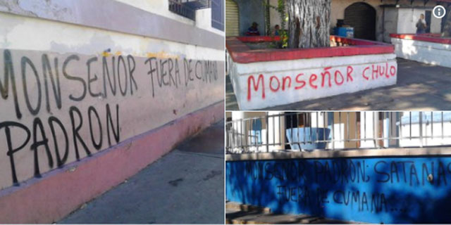 Así amanecieron paredes en Cumaná en contra de monseñor Padrón (fotos y video)