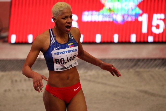 Athletics - IAAF World Indoor Championships 2018 - Arena Birmingham, Birmingham, Britain - March 3, 2018 Venezuela's Yulimar Rojas reacts during the Women’s Triple Jump Final REUTERS/Hannah McKay