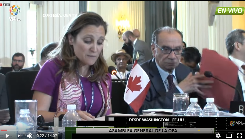 El toma y dame entre Jorge Arreaza y la canciller de Canadá en la OEA (Video)