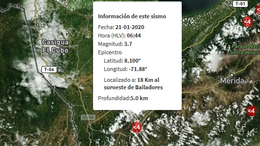 Sismo de magnitud 3.7 en Bailadores