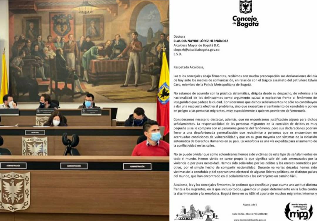 Concejales de Bogotá piden a Claudia López respetar a la población migrante venezolana (Carta)