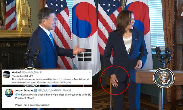 Harris es criticada por limpiarse la mano en el pantalón tras estrecharla con el presidente surcoreano