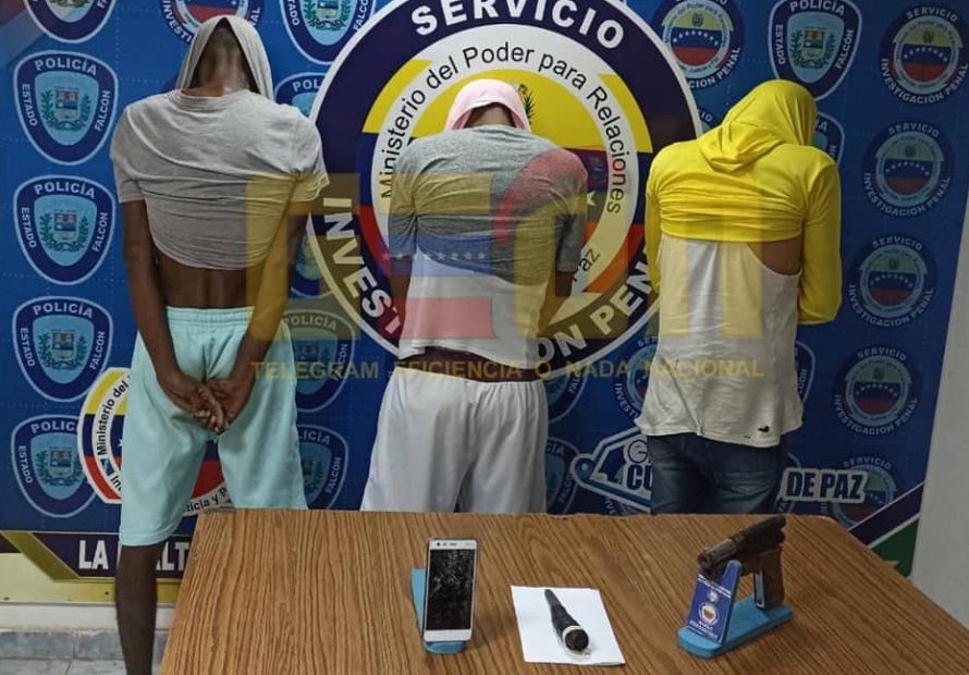 Detienen a tres sujetos en Falcón por robarle el celular y dinero a una ciudadana