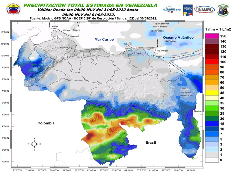 Inameh prevé lluvias y descargas eléctricas en varios estados de Venezuela #31May