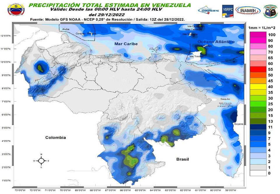 Inameh prevé baja probabilidad de precipitaciones en gran parte del país este #29Dic