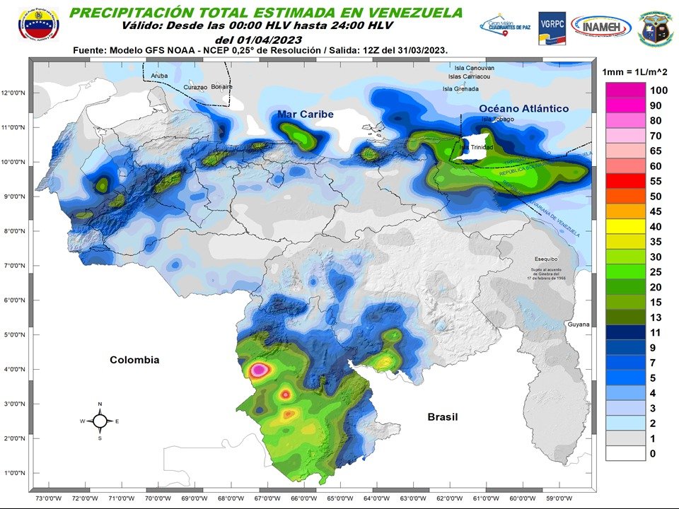 El estado del tiempo en Venezuela este #1Abr, según Inameh