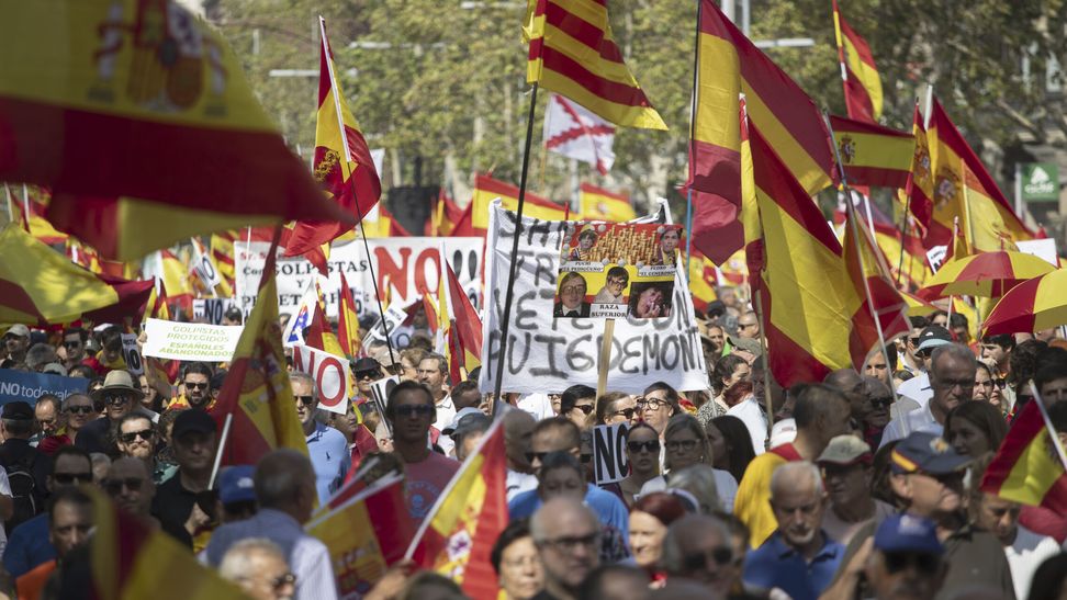 Miles de personas se manifiestan en Barcelona contra la amnistía a los políticos catalanes (VIDEO)