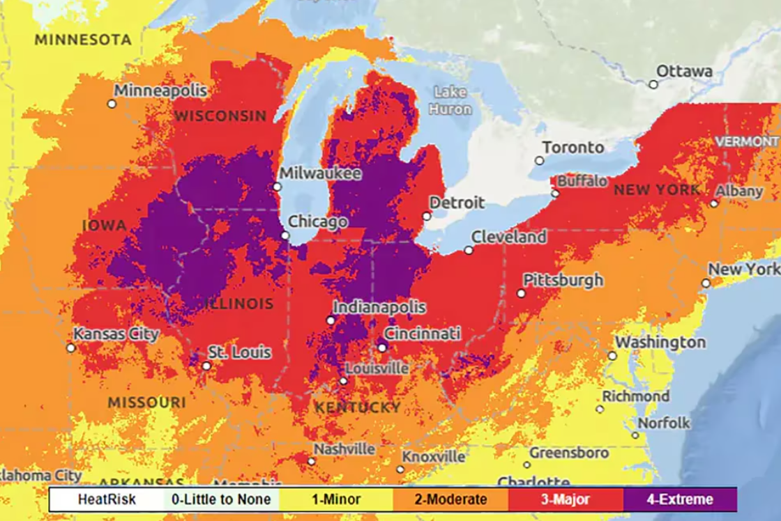 Calor extremo en EEUU: qué ciudades tendrán “nivel 4″, sin alivio ni siquiera durante la noche