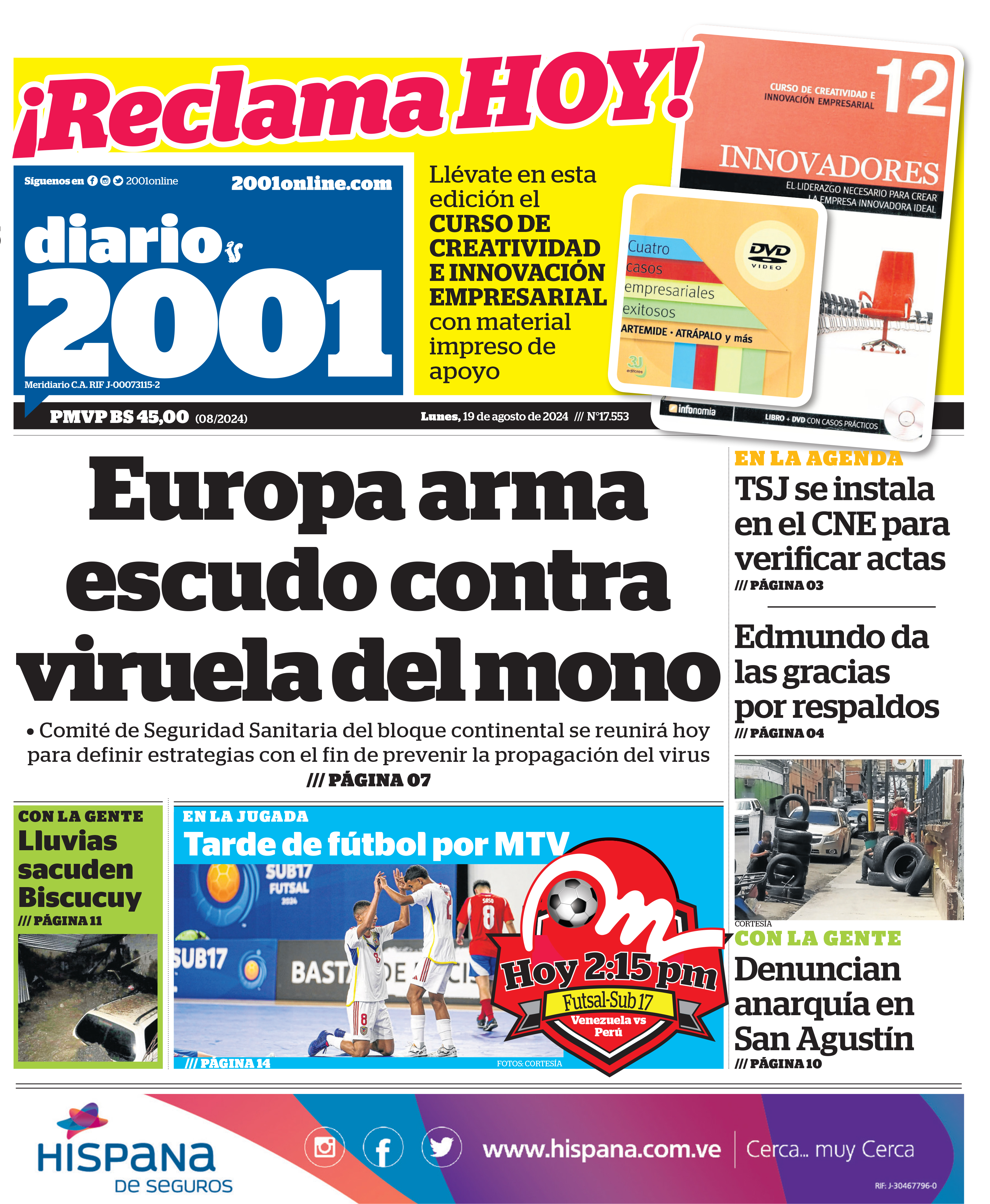 Portadas de este lunes 19 de agosto de 2024